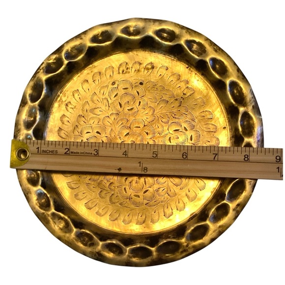 Vintage Brass Tea Set, Four Goblets, Numbered Abdullah Tray Etched Floral - Picture 6 of 9